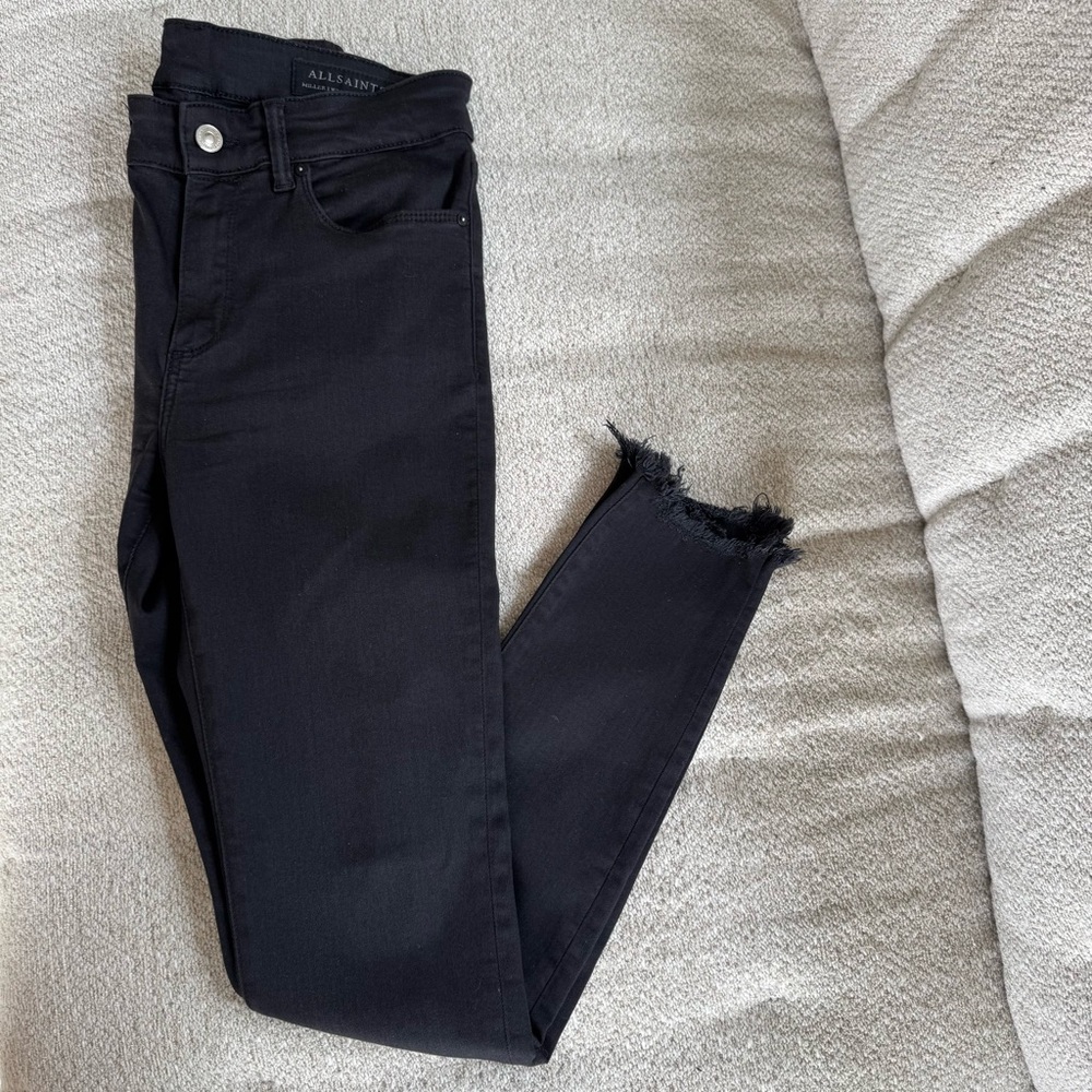 SOLD Allsaints Miller Size Me Stretch Mid-Rise Skinny Denim Black Jeans - Picture 2 of 13